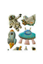 19,5  X18 cm Orta Boy uzay space gezegen mekik Puffy genç çocuk kız erkek etiket çıkartma sticker - Görsel 3