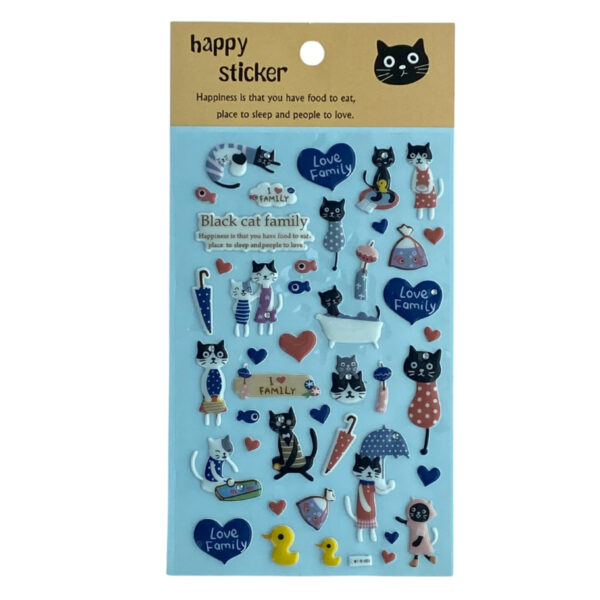 Sevimli kedi model-3 black cat family puffy telefon defter PC yapıştır çocuk etiket çıkartma sticker