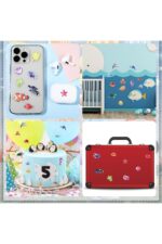 6 sayfa tam set Deniz kızı balık ahtapot sea kabartmalı puffy çocuk renkli etiket çıkartma sticker - Görsel 6