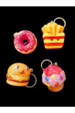 5 adet yumuşak sukuşi esnek mini oyuncak kek donut patates kızartması hamburger squishy anahtarlık
