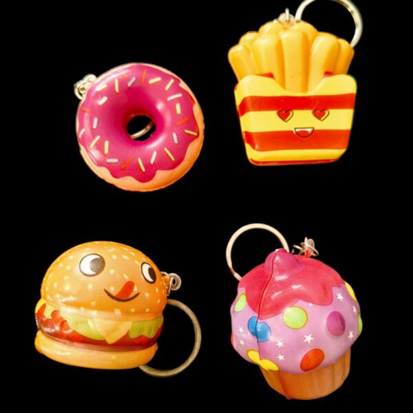 5 adet yumuşak sukuşi esnek mini oyuncak kek donut patates kızartması hamburger squishy anahtarlık