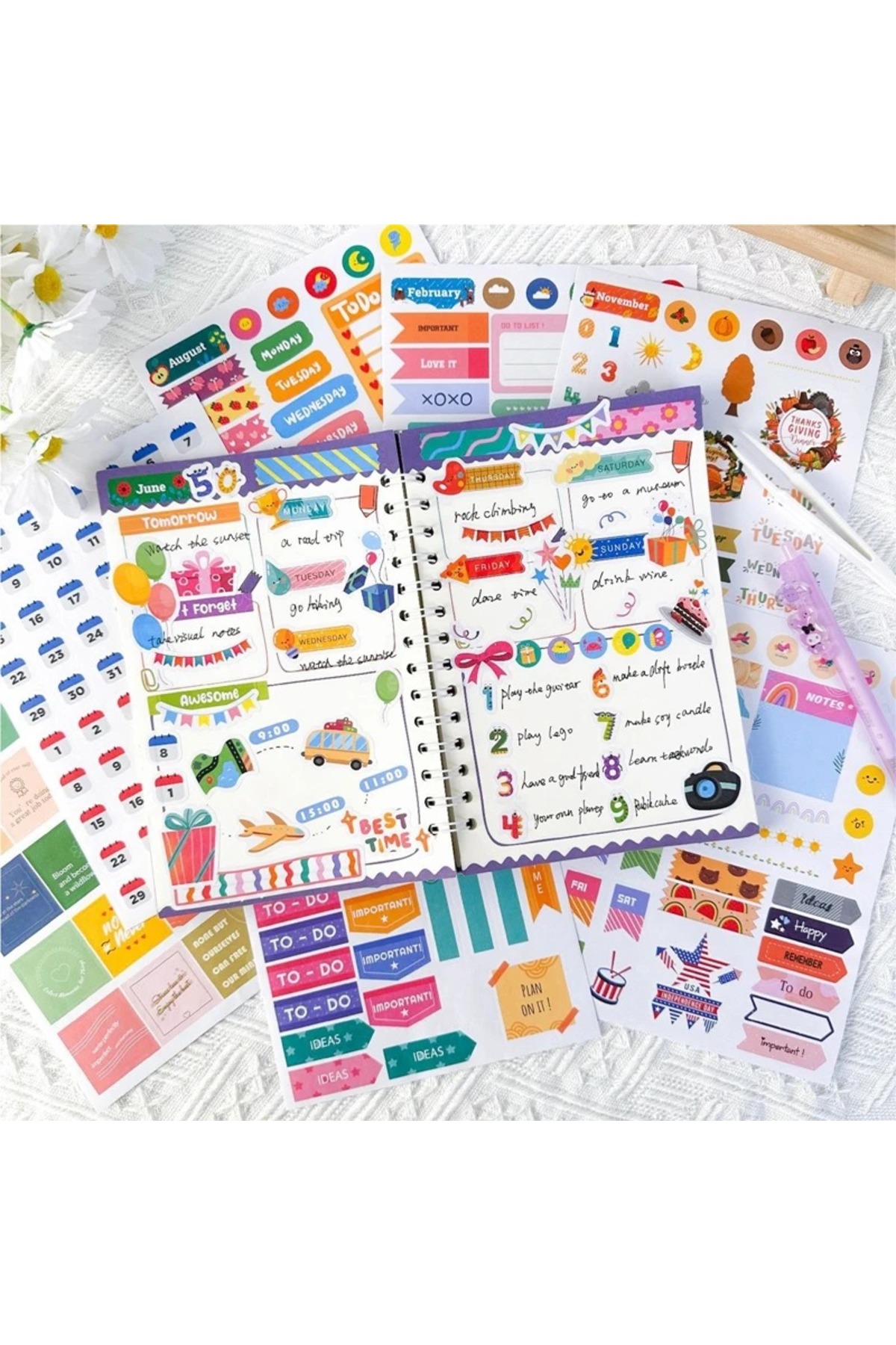 1_org_zoom-2334.jpg 5 adet büyük boy sayfa renkli sticker çıkartma planlayıcı işaretler etiket defter süsleme (Y-1) - Görsel 1