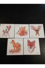 5 Adet Hayvan-4 Motif Desen Şekil Karikatür Etiket Sticker Çocuk Okul Öğrenci Geçici Dövme