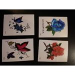 4 Adet 6x6 Cm Gül Çiçek Kelebek Desenli Sugeçirmez Sanat Model-2 Geçici Dövme