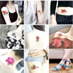 4 Adet 6x6 Cm Gül Çiçek Kelebek Desenli Sugeçirmez Sanat Model-7 Geçici Dövme
