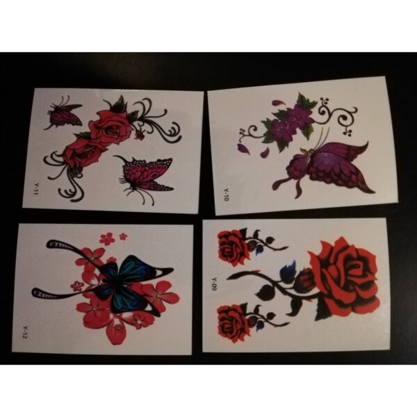 4 Adet 6x6 cmGül Çiçek Kelebek Desenli Sugeçirmez Sanat Model-3 Geçici Dövme