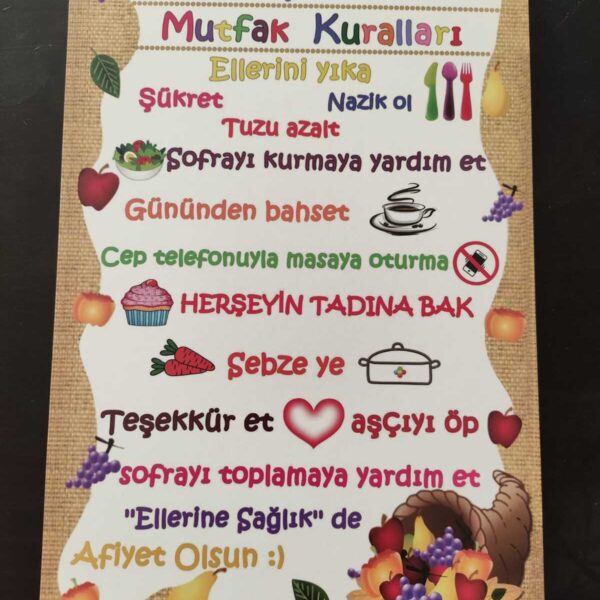 Ahşap MDF tablo retro poster mutfak kuralları