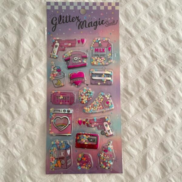 Shining magic model-6 glitter kabartma şeffaf telefon tablet çocuk sticker etiket çıkartma