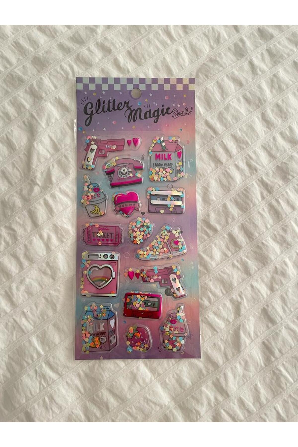 1_org_zoom-914.jpg Shining magic model-6 glitter kabartma şeffaf telefon tablet çocuk sticker etiket çıkartma - Görsel 1
