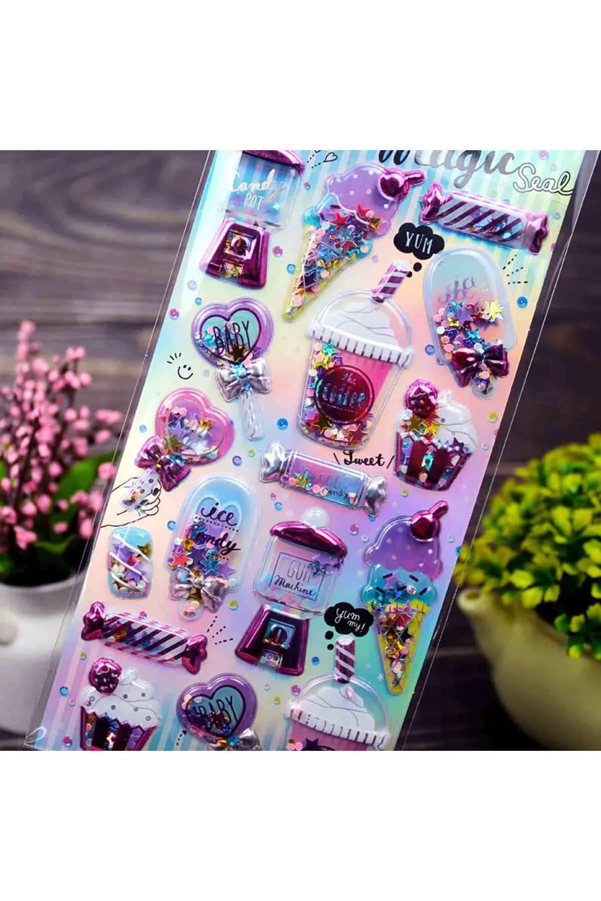 1_org_zoom-925.jpg Shining magic model-4 glitter kabartma şeffaf telefon tablet çocuk sticker etiket çıkartma - Görsel 1